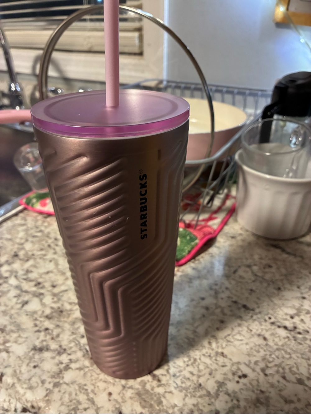 Starbucks Rose Pink Metallic Tumbler with Pink Lid and Straw